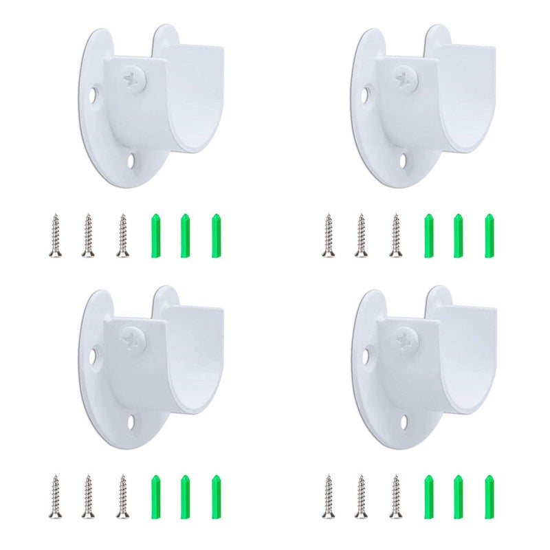BornFeel U Shape Shower Rod Holder 4pcs Curtain Rod Bracket Stainless Steel Closet Rod Holder 1" & 1-1/4" Diameter Heavy Duty Pole Flange Socket Black White - Image 1